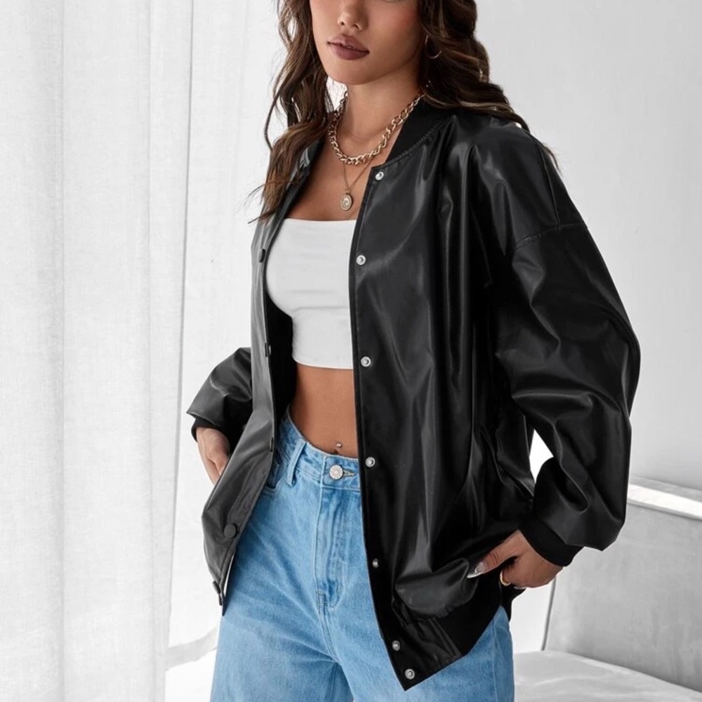 SHEIN Brand New Women's Black Bomber Jacket Oversized